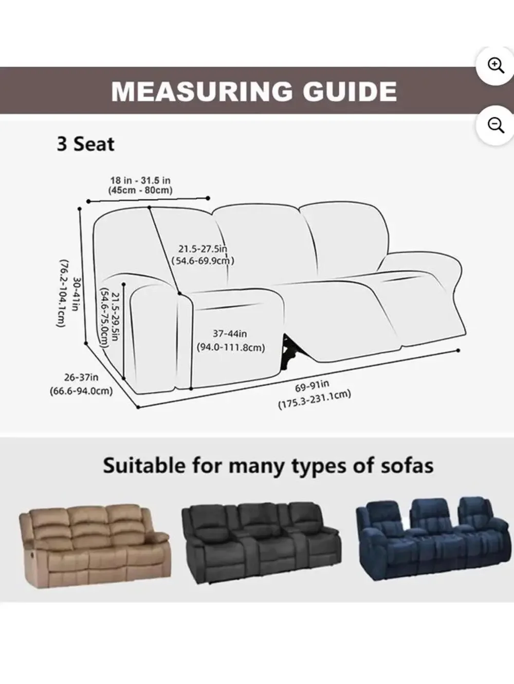 3 Seater - Recliner Couch Covers (White)